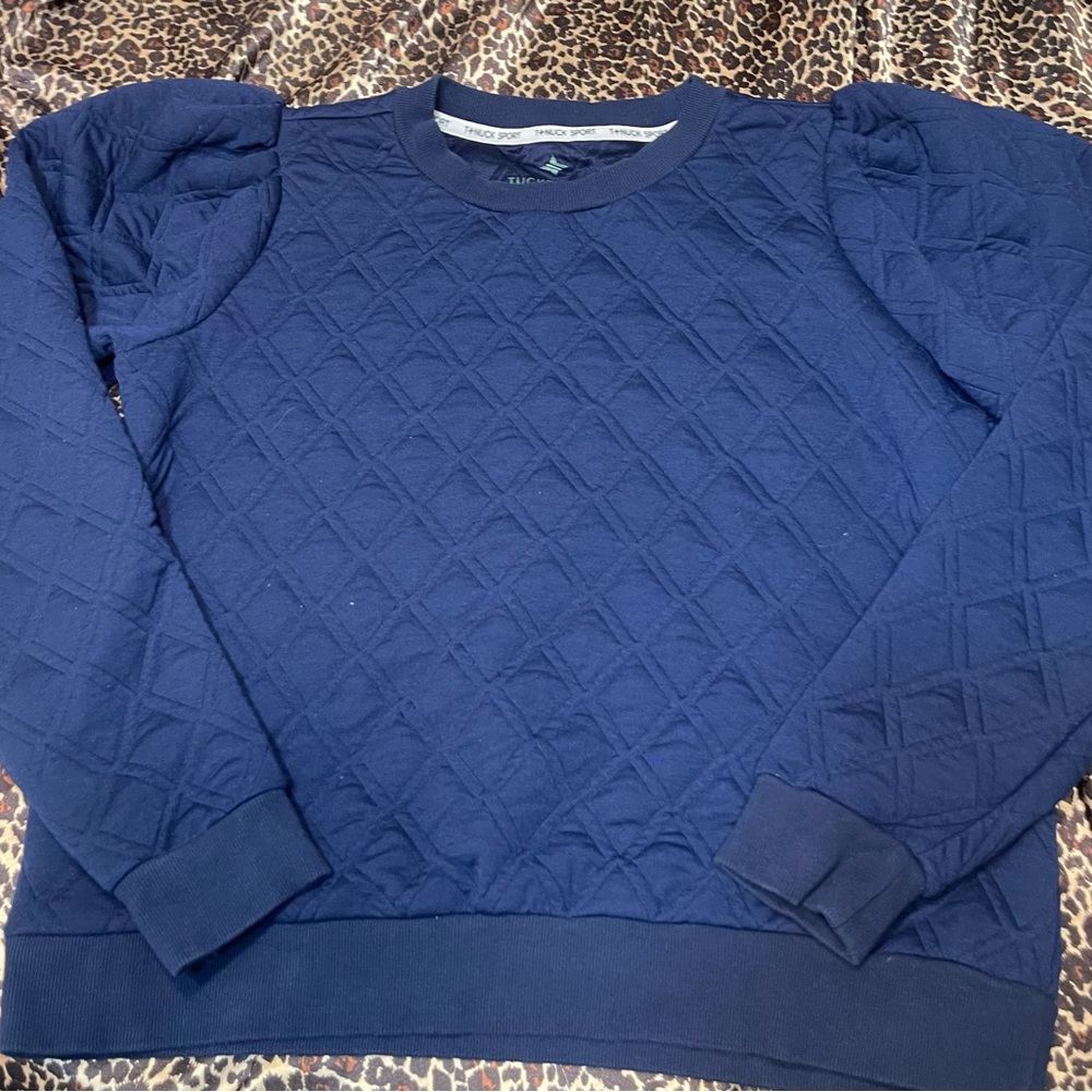 Tuckernuck Quilted Blue Puff Sleeve Sweater - Picture 2 of 11